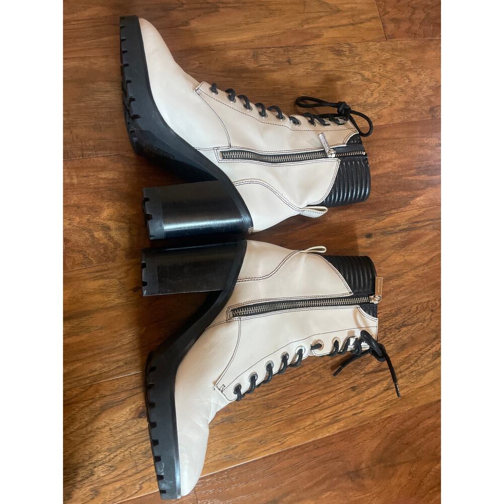 MICHAEL KORS Bastian Heeled Lace Up Combat Boots Cream Lug Sole Chunky Grunge 9 - Picture 4 of 7